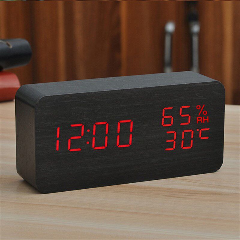闹钟创意木质电子时钟静音桌x面充电数字学生智能床头夜光钟表简