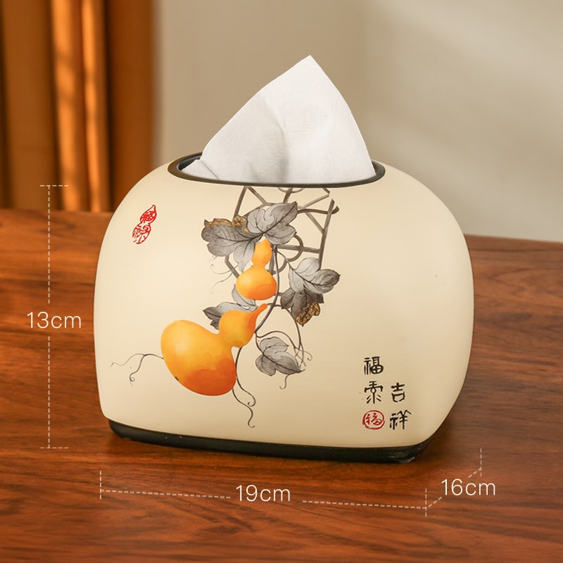 中式国风纸巾盒陶瓷 抽纸盒纸巾收纳茶几L摆件装饰花鸟纸抽盒客厅