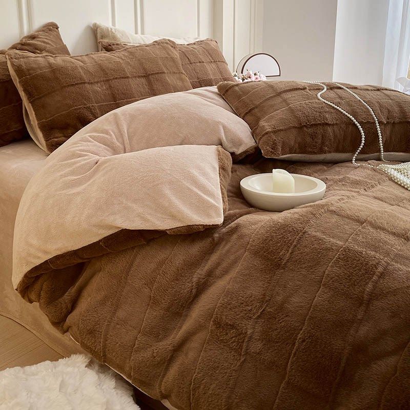 冬季兔兔绒床g上四件套加厚牛奶绒床单被套保暖双面法拉绒床笠