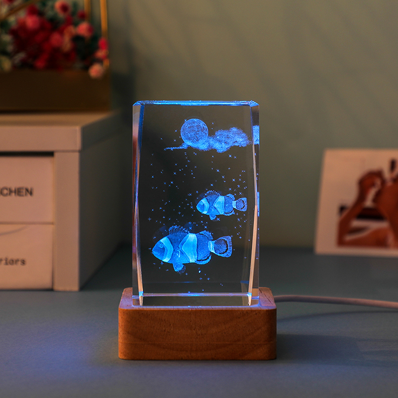 创意海洋生物水晶摆件治愈系办公室桌面H装饰品小夜灯送人生日礼