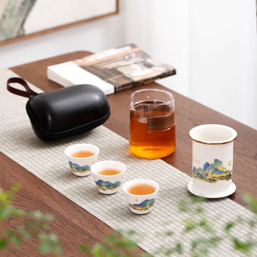 玻璃旅行茶具套装快客杯一壶三杯防烫陶瓷便携户外功夫泡茶壶茶杯