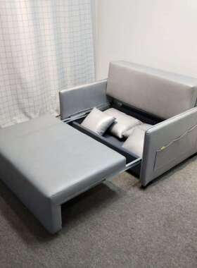 现代简约浅灰色科技布双人沙发小户型客厅卧室折叠储物功能沙发床