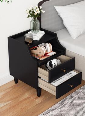 J^实木床头柜黑色简约超窄夹缝柜床头置物柜迷你极窄20cm小型床头