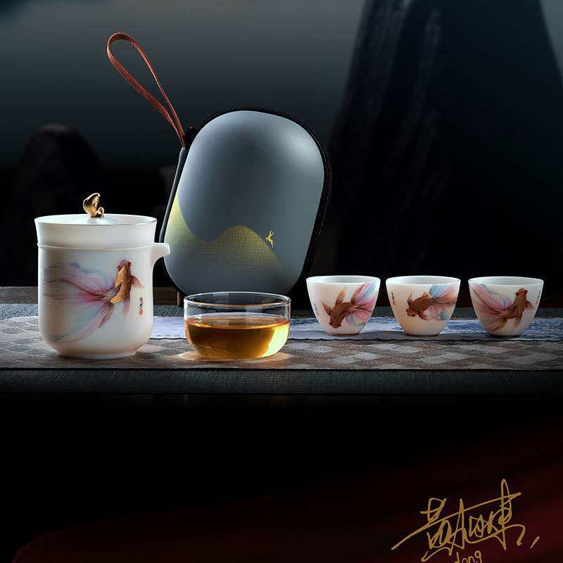 黄旭东悠然自得高端快客杯旅行茶具一壶3杯羊脂玉车载便携式茶具