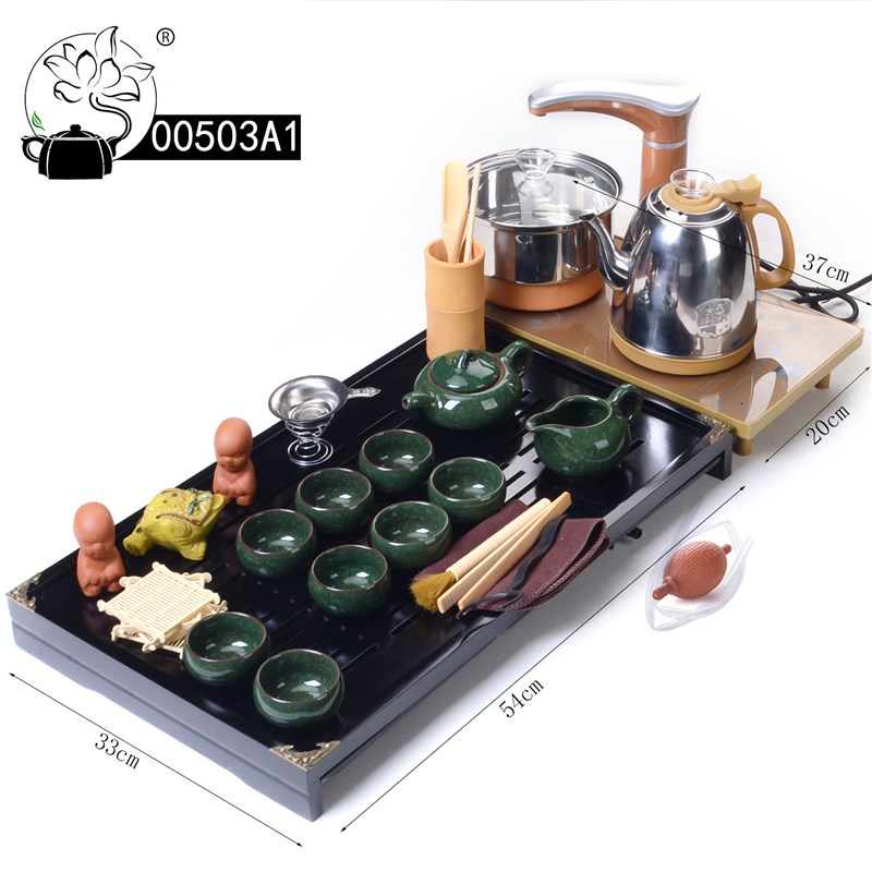 005A茶具套装四合一全自动电磁炉配茶盘 橡木色马盘礼品