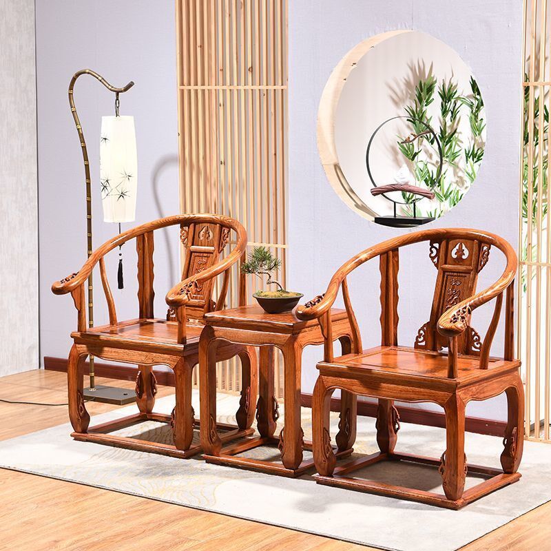 实木圈椅三件套围椅皇宫椅中式仿古椅子茶几单人茶椅客厅靠背椅