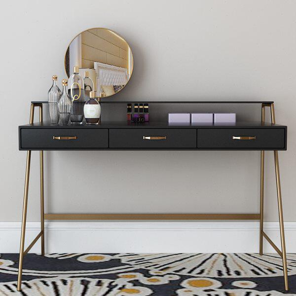 铁艺金色卧室梳妆台迷你现代简约白色小书桌烤漆铁艺化妆桌北欧