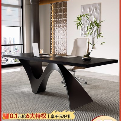 意式轻奢实木小型老板桌办公桌独立单F人商务书桌现代简约高端极