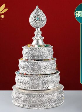 修银手工铜藏供曼八吉祥曼无底座茶盘曼达式扎修盘鎏盘曼扎盘罗曼