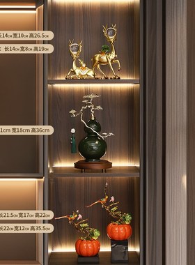 新中式客厅玄关富贵青松葫芦摆件家居工艺品电Q视柜装饰品乔迁礼