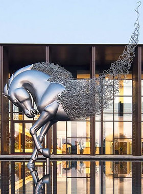 大型不锈钢雕塑定制金属镂空艺术马雕像小区楼开盘U装饰品动物摆
