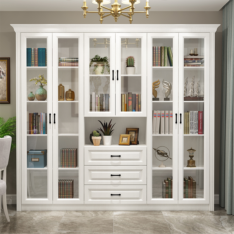 欧式背景墙书柜落地玻q璃门书橱书柜简约现代整面墙置物架整体到
