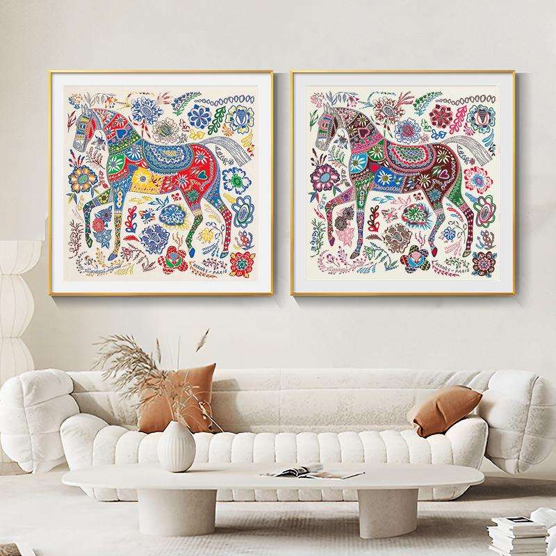 等待尤利西斯爱马挂画现代轻奢美式高端沙发背景装饰画卡纸裱框画