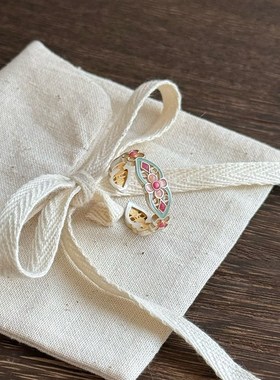 小椿  探窗足银99n9.9新中式复古精致手工描金珐琅彩银戒指送礼物