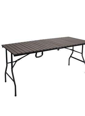 66英寸 对折木纹塑料桌 166cm长方形塑料餐桌 户外宴会折叠桌