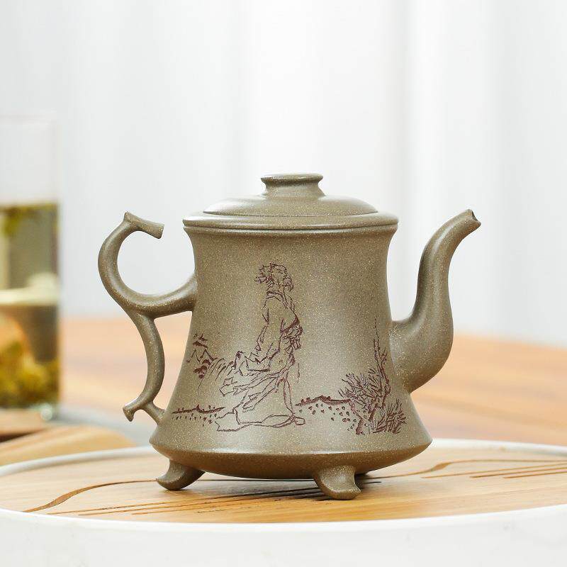 精品创意宜兴紫砂壶名家全手工原矿蟹壳青 千秋茶壶刻字茶具
