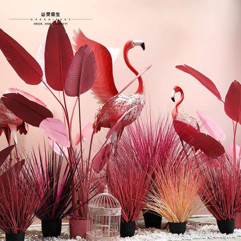 网红粉色仿真植物旅人蕉造景芦苇景观装饰室内橱窗仿真花摆件布置