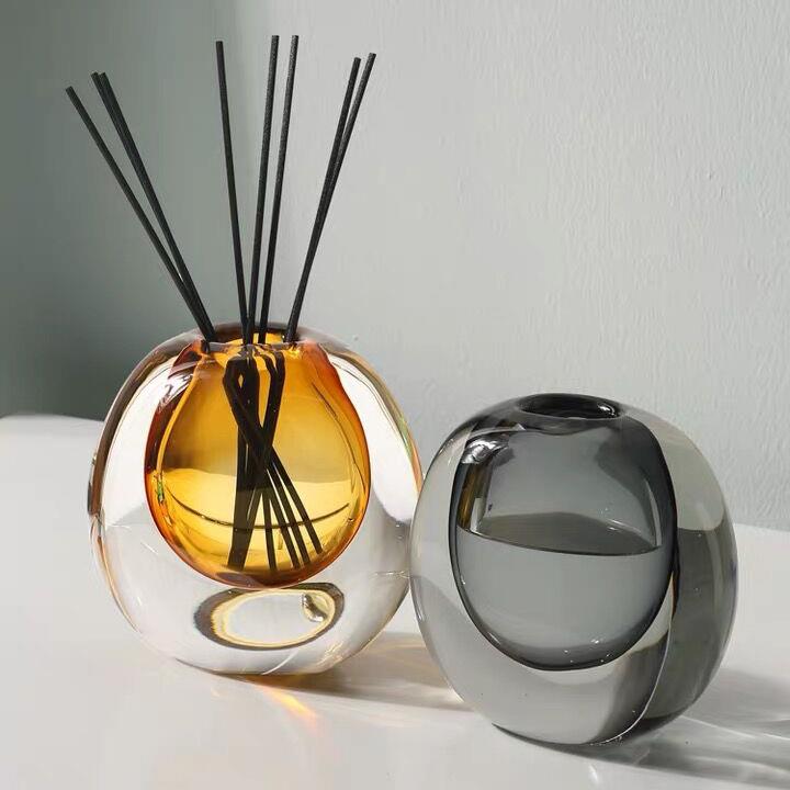 简约厚重玻璃花瓶轻奢样板房软装饰客厅摆件桌面插花创意琉璃花器