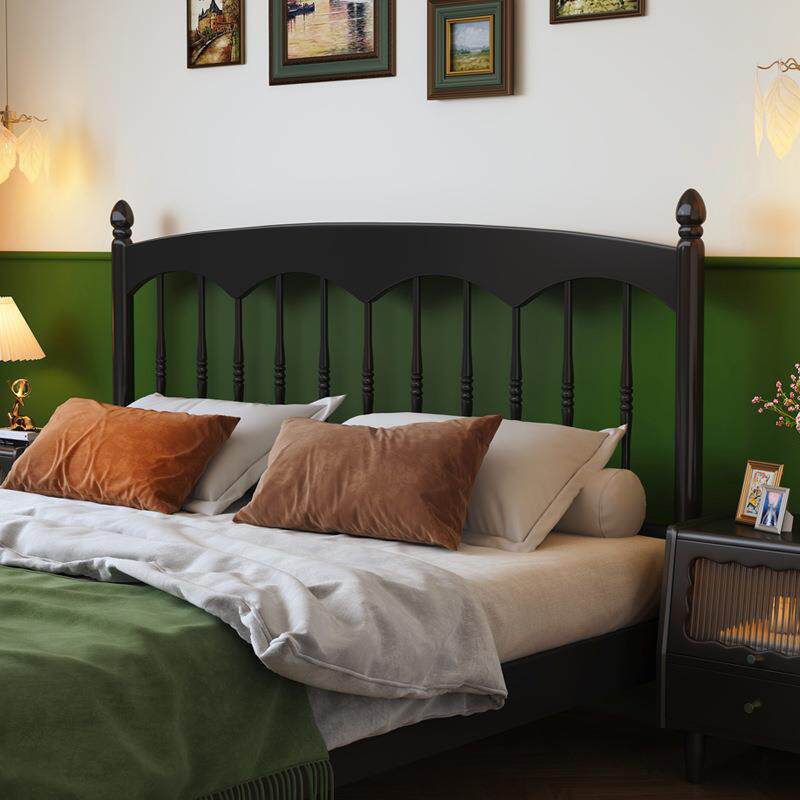 法式复古床黑色1.5m1.8m双人床现代简约美式实木温莎床主卧家