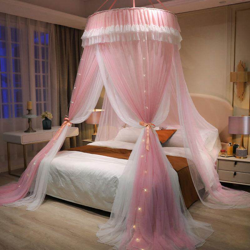 新款公主风吊顶圆顶蚊帐双人家用1.8米1.2m落地宫廷床幔免安装