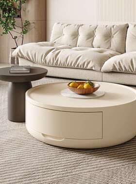 奶油风大小圆形茶几小户型客厅家用法式轻奢现代简约设计师白色