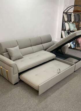 大户型别墅客厅功能皮艺沙发简约灰色折叠可储物贵妃组合款沙发床