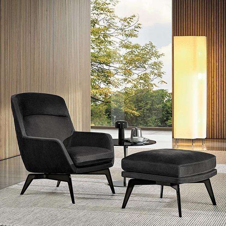 北欧单人沙发椅实木设计师pu皮布艺意式简约阳台休闲椅艺术踏躺椅