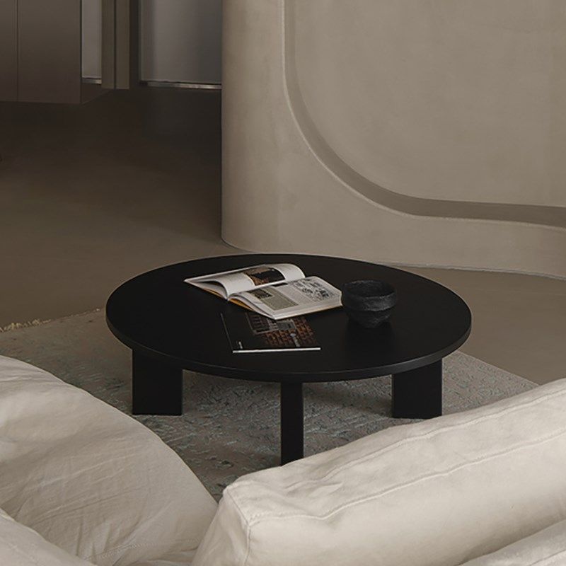 中古风黑色圆f形实木茶几简约客厅轻奢原木茶台侘寂风民宿木质茶