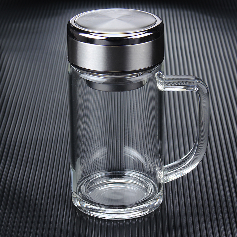 单层玻璃杯大容g量商务带手柄透明加厚泡茶杯耐热家用650ML水杯子