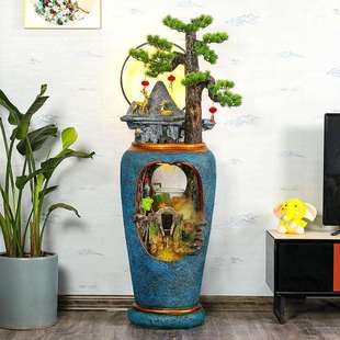 大型落地假山新款 饰品鱼缸流水招财摆件阳台造景 办公室电视柜傍装