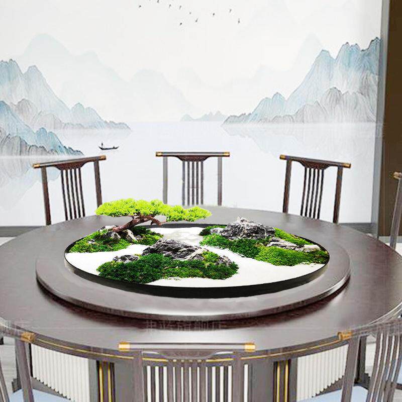 酒店大圆桌中间转盘摆花歺餐桌花摆件装饰新中式假花仿真花微景观