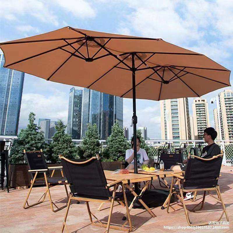 户外商用大太阳伞室外咖啡厅露台伞网红摆摊伞三头中柱伞庭院遮阳