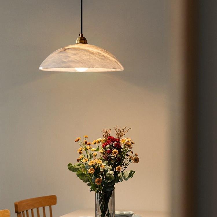 现代轻奢天然云石餐厅吊灯新中式茶室餐桌单头设计师款全铜吧台灯