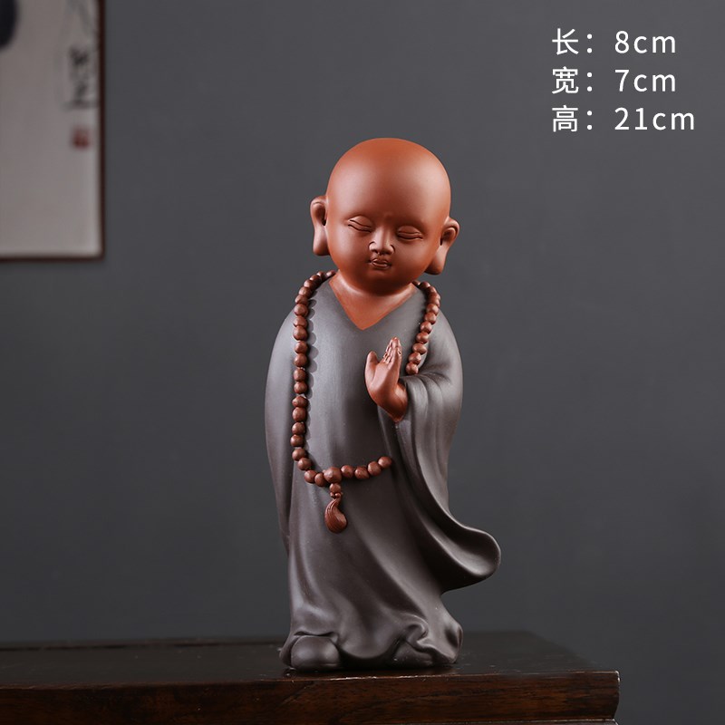 紫砂创意可爱小和尚陶瓷家居w饰品博古架书房工艺品摆件大号小沙