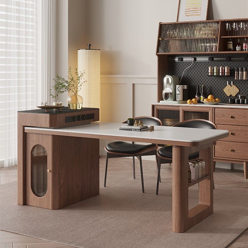 岛桌餐桌集成小公寓可伸缩家w庭厨房新中式板岩指南实木餐桌椅子