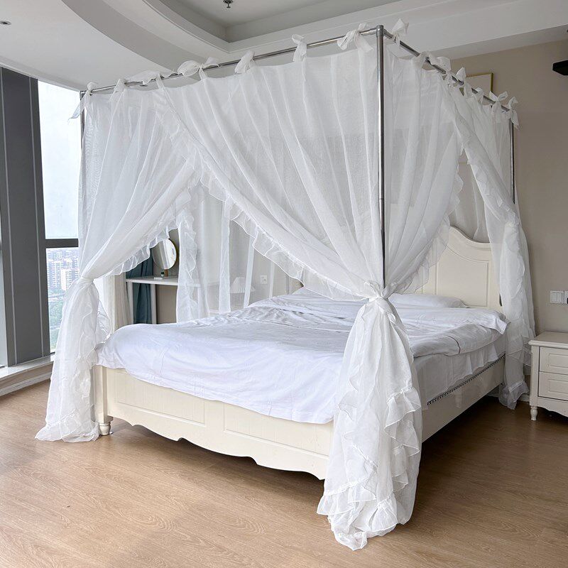 2024a新款系带加密麻纱蚊帐家用卧室支架落地床幔高级公主床帘幔