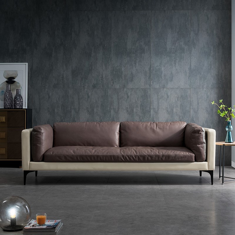 北欧小户型皮艺工业风头层牛皮后现代家具复古双W人三人位沙发