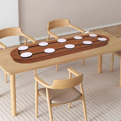 家用长方形电动餐k桌转盘酒店椭圆电动旋转传送带托盘别墅长桌设