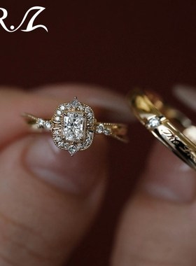 Z先生925银30分祖母绿型培育钻石情侣对戒求婚订婚简Z约时尚戒指