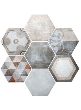 复古水泥大六角砖花m砖客厅餐厅灰色六边形瓷砖个性工业风阳台地