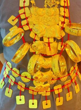 金三贯缠腰金饰品摆件片时尚腰进宝新娘镀四方结婚万金币缠