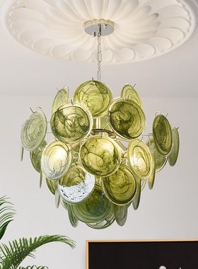 新款2024氛围感l中古轻奢客厅房间主卧室墨绿色艺术高质感玻璃吊