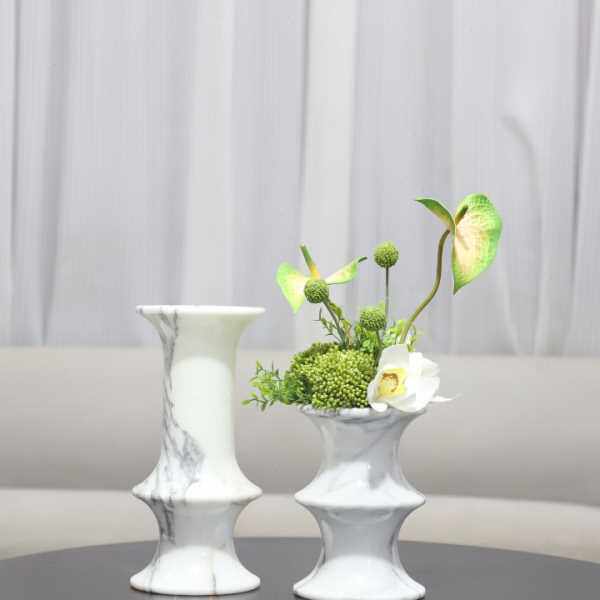 现简约天然大理石喇叭口竹节花艺术花器摆件电视柜家居装饰品