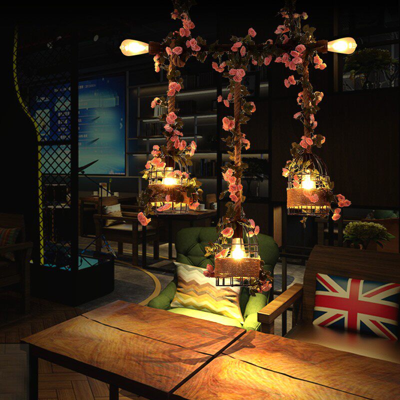 工业风吊灯植物吧台吊灯主题餐厅烤吧酒吧清O吧服装店麻绳装饰吊