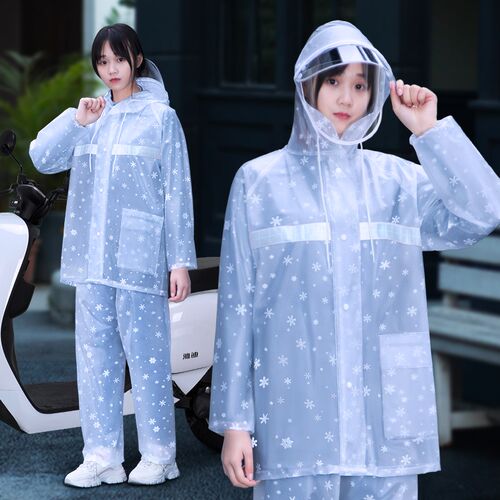 女款雨衣套装雨裤透明成人长版全C身防暴雨电动车两件式防水衣雨