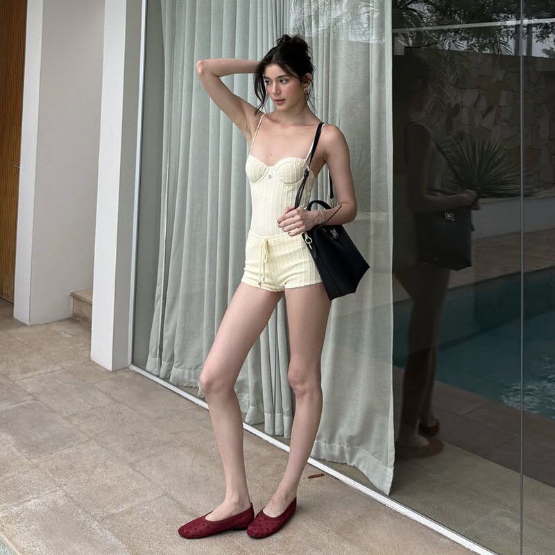 大渔 新b款淡黄色高级感ins风连体两件套显瘦遮肚温泉度假泳衣女
