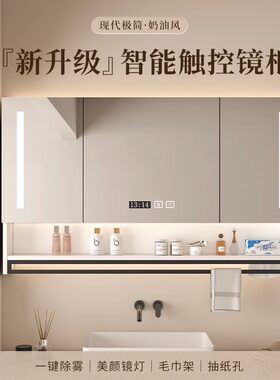 智能浴室镜柜挂墙式带背光t灯防雾化妆室镜子置物架单独收纳一体