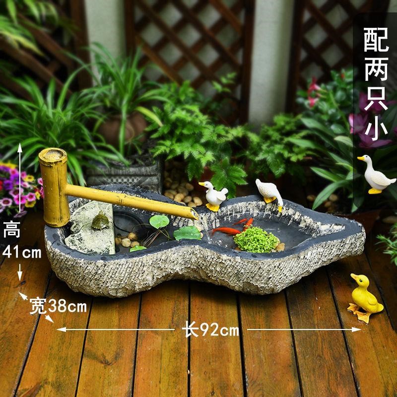 流水摆件鱼缸露台阳台布置循环水庭院鱼池水系景观仿石磨石槽