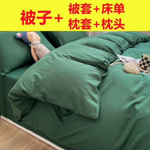 四季被子带被套三四件套r纯色可拆洗单双人加厚保暖秋冬被褥一整
