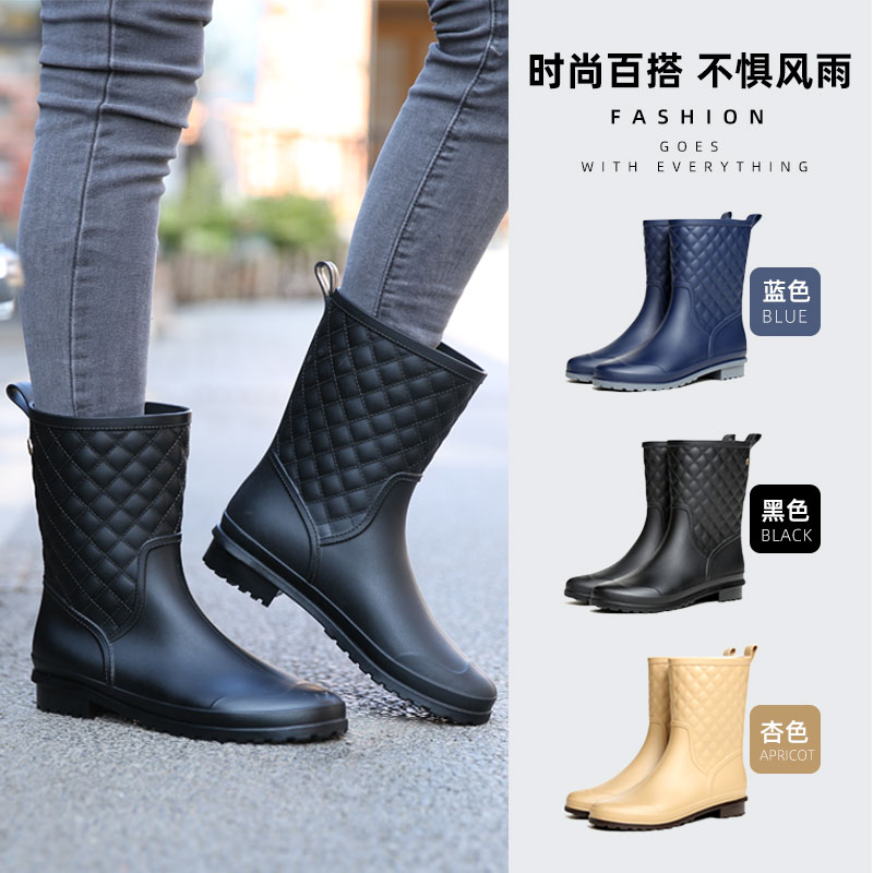 女士雨鞋防滑韩国中筒防水耐磨加厚胶鞋J时尚款外穿雨靴大码水鞋